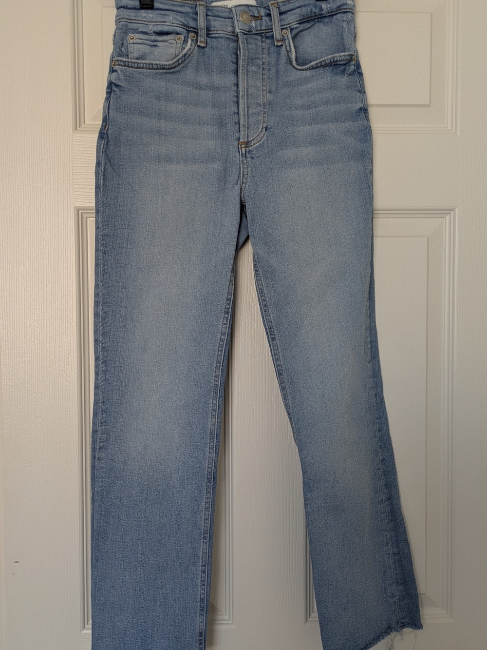 Zara Light Blue Women's Straight-Leg Distressed Mom Jeans